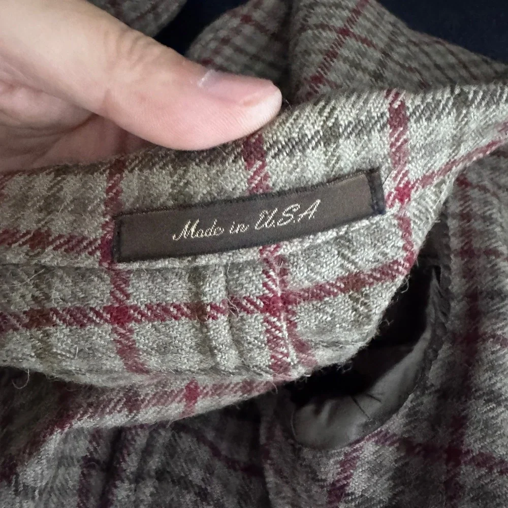 1980s Stanley Blacker Blazer Mens 38R Gray Burgundy Plaid Wool Vintage USA